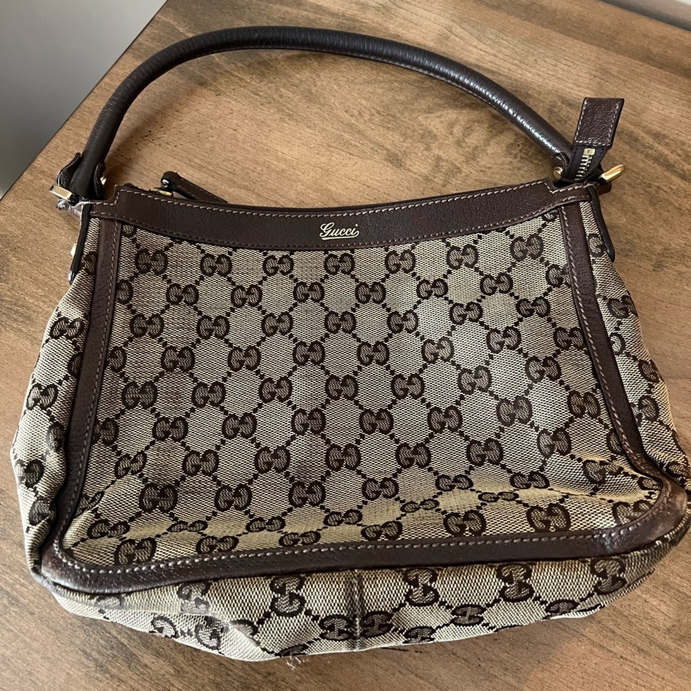 Gucci Beige and Brown Monogram Shoulder Bag
